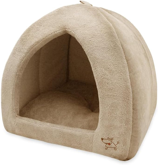 Best Pet Supplies Dog House Bed Crate Mat Tent Indoor Round Soft Plush for Small, Medium, and Large Breeds - Tan, 19 x 19 x H:19"
