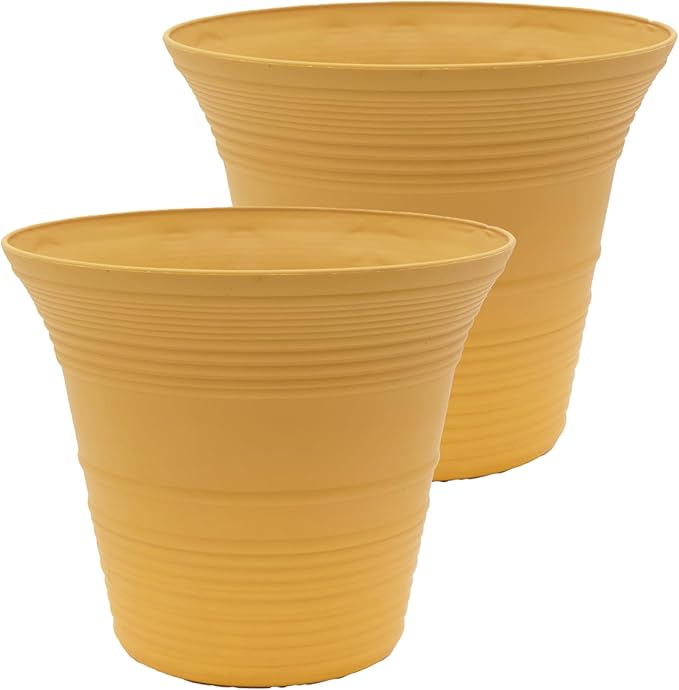 The HC Companies 16 Inch Sedona Round Self Watering Planter Pots, Lightweight UV-Resistant Plastic Outdoor Planters, 2-Pack Flower Pots for Garden & Home Decor, Honey