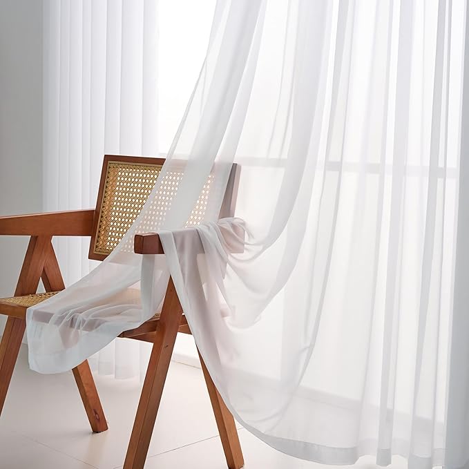 102 Inches Long Pure White Curtains for Bedroom Living Room Pinch Pleated Chiffon Sheer Curtains Light Filterring Semi-Sheer Curtain Pinch Pleat Drapes, 1 Panel,W52 x L102