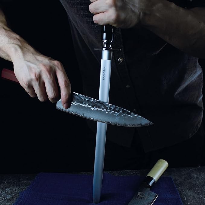 Sharpening Steel Knife Sharpener Rod Flat 10 Inches Honing Steel for Knives Dark