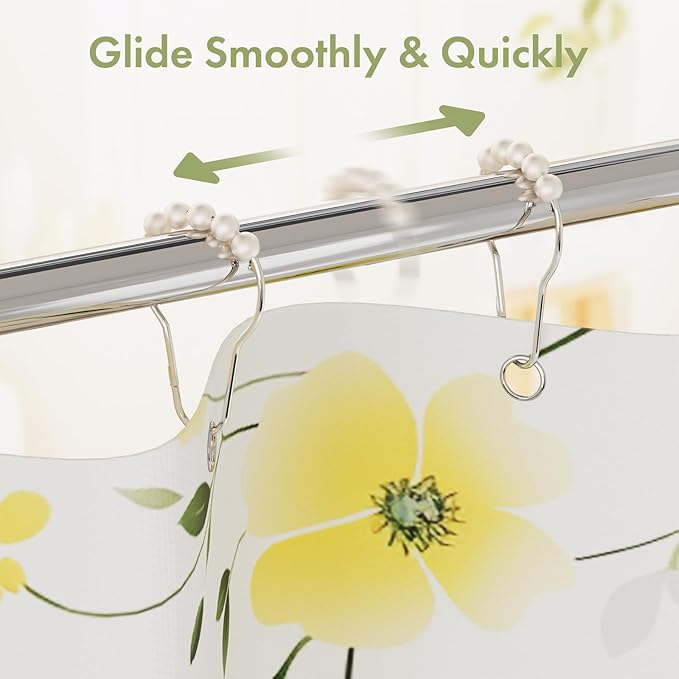 Amazer White Shower Curtain Hooks, Shower Curtain Hooks, Decorative Stainless Steel Shower Curtain Hooks for Bathroom, 12 PCS Shower Hooks for Curtain, Decorative Shower Hooks for Shower Curtain