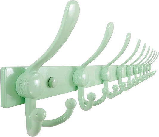 Dseap MaxStrong 2.0 Coat Rack Wall - 37” Long 10 Tri Hooks - Ultra Heavy-Duty Stainless Steel Wall Mount Coat Hanger, Hook Rail for Clothes Hats Jacket Towels Green