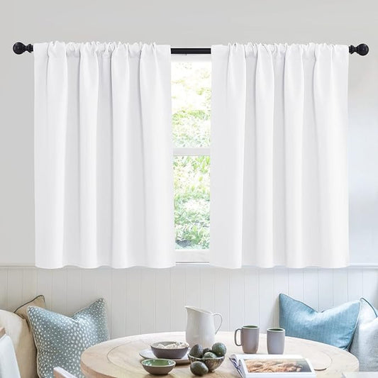 RYB HOME Window Curtains for Kitchen - Room Darkening Privacy Thermal Insulated Drapes for Bedroom Bathroom Basement, Wide 52 x Long 36, Pure White, Set of 2