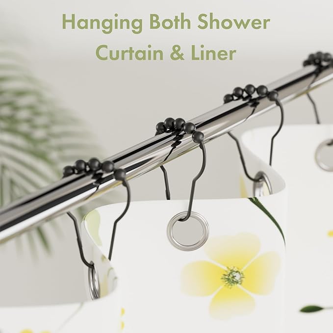 Black Shower Curtain Hooks, Amazer Shower Curtain Hooks, Shower Hooks for Shower Curtain, Decorative Shower Curtain Hooks Rust Proof Stainless Steel Shower Curtain Hooks Set of 12