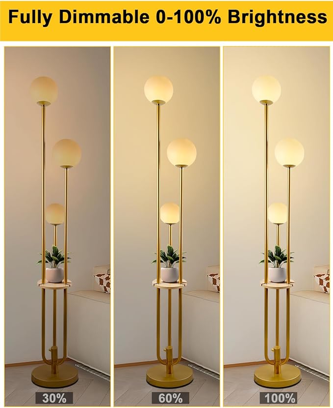 Lightdot LED Floor Lamp Dimmable Gold Globe Floor Lamps with Shelf Mid Century Modern Standing Lamp for Bedroom Living Room Home Office-Candle Holder Style Soft Eye-Caring