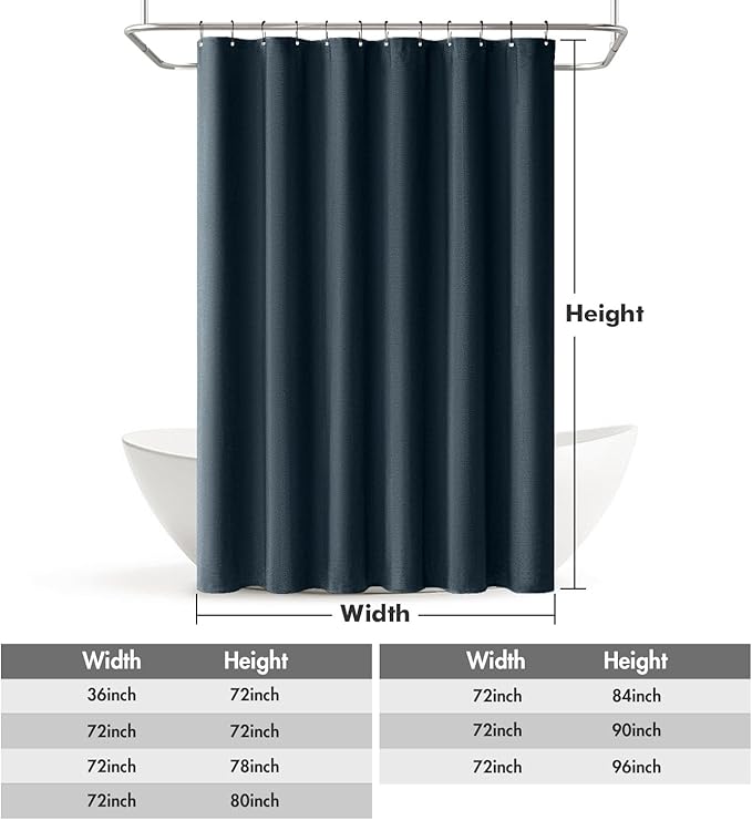 MIULEE Extra Long Linen Shower Curtain 84 Inch Long with 12 Metal Hooks Washable Heavy Fabric Shower Curtain Set Waterproof Thick Cloth Shower Curtain for Bathroom Hotel Bathtub,72 x 84,Navy Blue