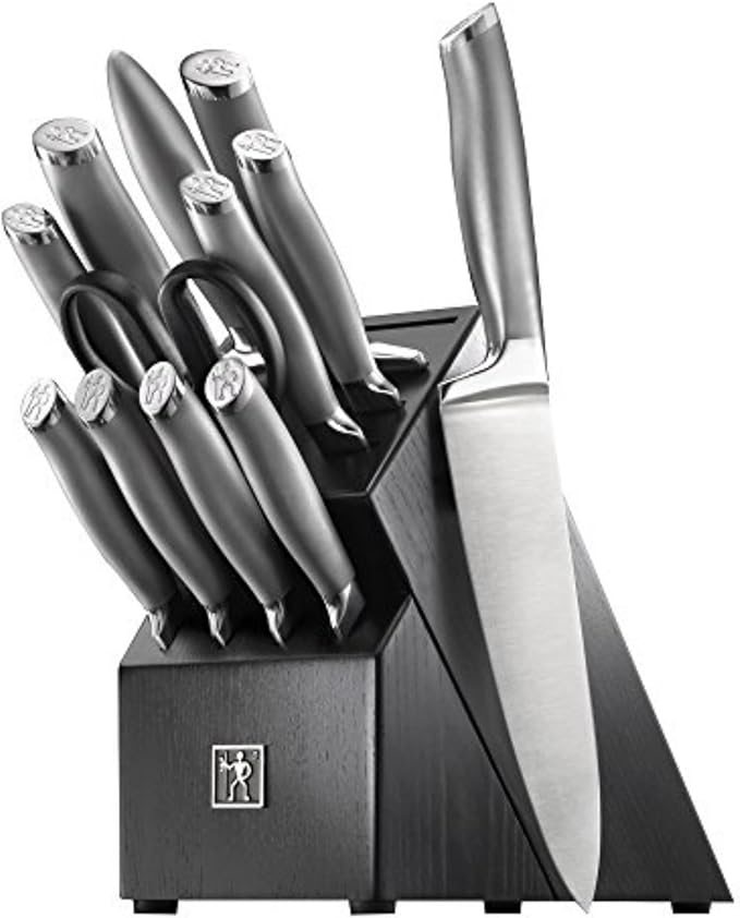 J.A. Henckels International Modernist Kitchen Knife Set with Block, 13-pc, Chef Knife, Knife Sharpener, Utility Knife, Black