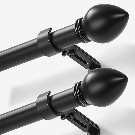 Curtain Rods for Windows 16 to 48 inches, Curtain Rod Max Adjustable Length to 60 in, Drapery Rod 1 inch Diameter with Modern Knobs Finials (Black, 16" to 48" - Set of 2)