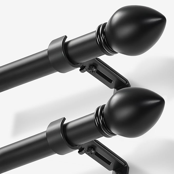 Curtain Rods for Windows 16 to 150 inches, Curtain Rod Max Adjustable Length to 158 in, Drapery Rod 1 inch Diameter with Modern Knobs Finials (Black, 16" to 150" - Set of 2)
