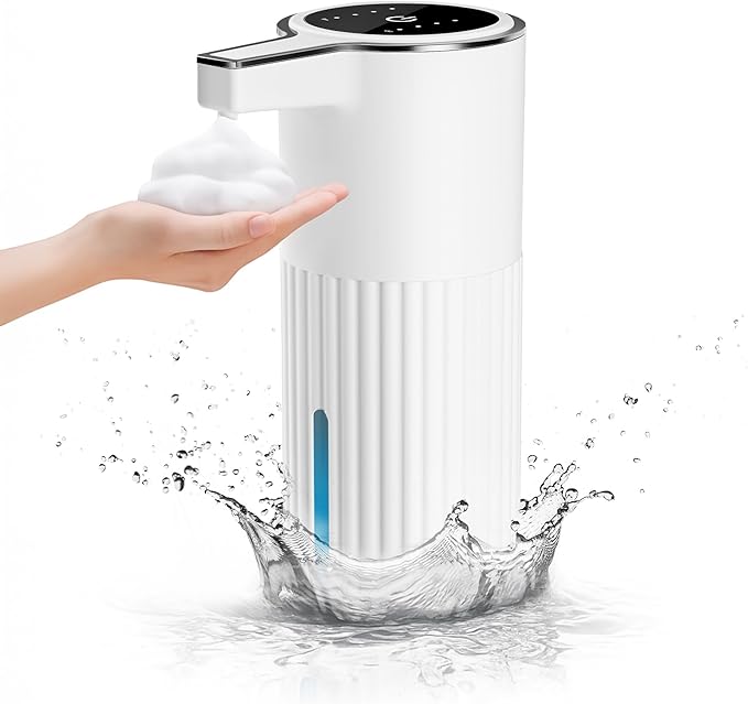 Automatic Soap Dispenser Foaming Touchless:14.2oz White Plastic - Rechargeable Electric Smart 4 Level Adjustable Auto Hand Soap Dispenser - Dish Bathroom Kitchen