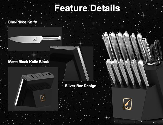 imarku® 15 PCS Kitchen Knife Set with Diamond Shaped Handle Dishwasher Safe Kitchen Knives Premium German High Carbon Stainless Steel Chef Knife Set, Father's Day Gifts