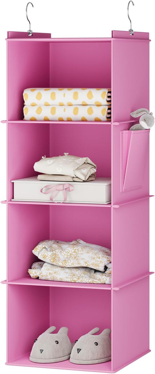 YOUDENOVA Hanging Closet Organizer, 4-Shelf Closet Hanging Storage Shelves, Light Pink