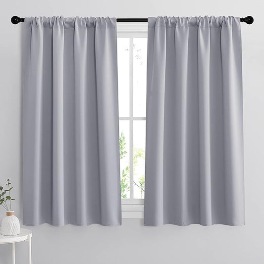 RYB HOME Blackout Curtains for Living Room Thermal Insulated Privacy Solar Drapes for Kids Bedroom Cafe Bathroom, 42 inch Width x 54 inch Length, Silver Grey, 2 Panels