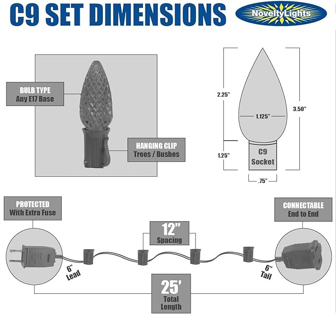 Novelty Lights 25 Foot C9 Pink Ceramic Christmas String Light Set - Outdoor Christmas Light String - – Opaque Christmas Bulbs - Roofline Light String – Outdoor String Lights - Black Wire