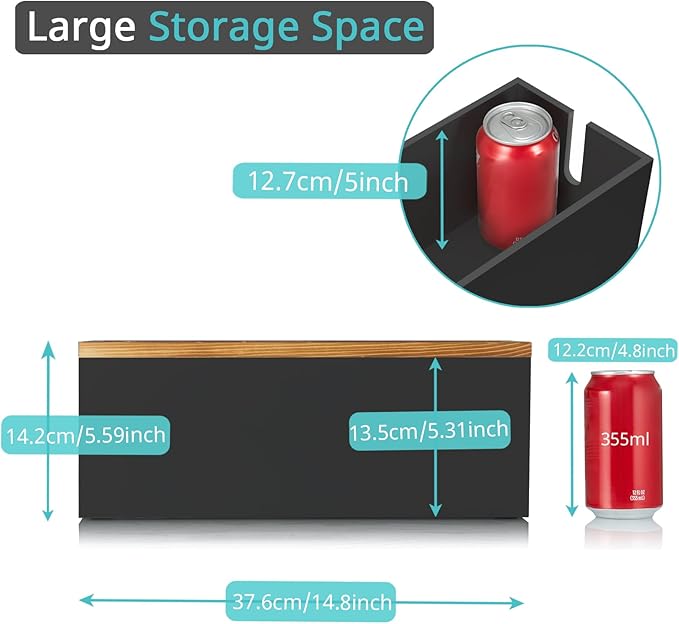 Bivvclaz Large Cable Management Box, Wooden Cord Organizer Box for Desk, Floor, Office to Hide Extension Cords Power Stripes Surge Protectors Chargers Wires, Black