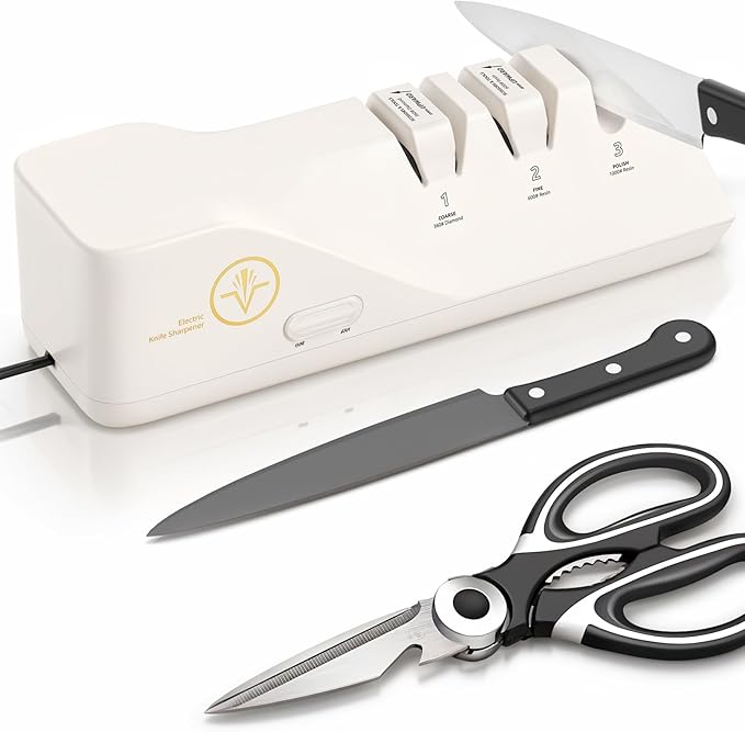 Professional Electric Knife Sharpeners with 100% Diamond Abrasives and Precision Angle Guides, Multifunctional 3-Stage Slots, Applicable to Straight Knife and Ceramic Knife