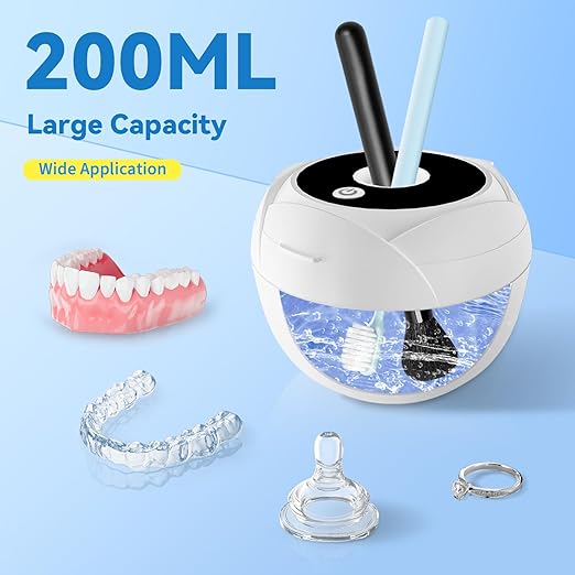 Ultrasonic Retainer Cleaner Machine 45khz Cleaning Pod for Denture Cleaner 200ml Mouth Guard, Aligner, Night Guard, Jewelry, 4 Cleaning Modes Digital Timer, Gifts for Women, Christmas Gifts