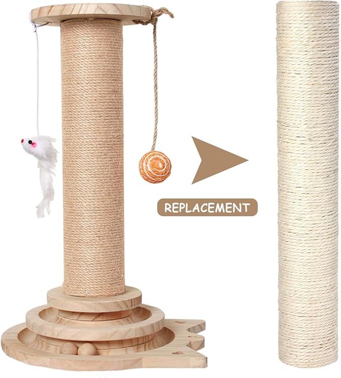 PowerKing Natural Sisal Replacement Scratching Post, 15.7'' 2 Pieces M8 Cat Scratch Post Refill Pole Parts for Refurbishment, Include Screws (White)