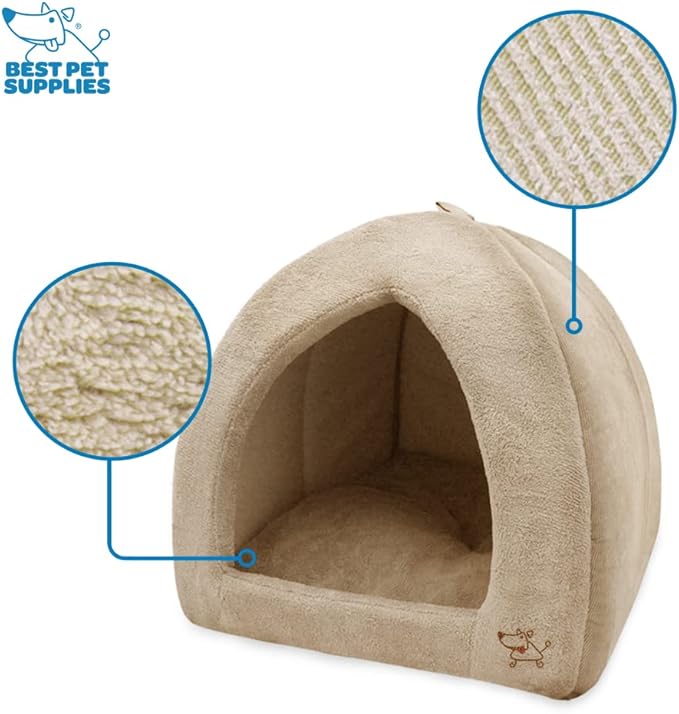 Best Pet Supplies Dog House Bed Crate Mat Tent Indoor Round Soft Plush for Small, Medium, and Large Breeds - Tan, 18 x 18 x H:16"