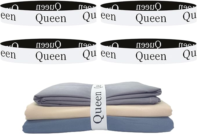 4 Pieces Bed Sheet Organizer Bands, Sheet Organizers and Storage Label Bands, Sheet Label for Bedding, Sheets Organizer for Closet,Sheet Keepers Linen Labels Bedding Bands (4Pcs Queen)