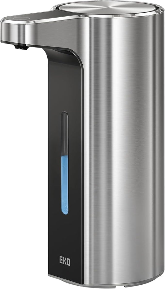 EKO Aroma Pro 13.5 fl oz Touchless Automatic Liquid Soap Dispenser, Rechargeable Hand & Dish Soap Dispenser for Bathroom and Kitchen Sink, Waterproof, Adjustable Volume Control (Stainless Steel)