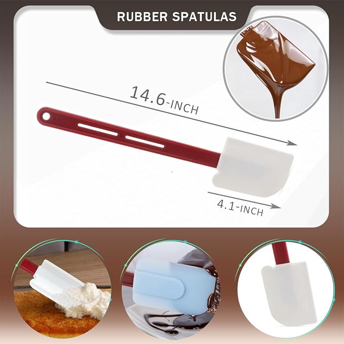 Silicone Baking Spatula Pack of 3, Silicone Rubber Spatulas 14-Inch, Rubber Spatulas for Baking, Cooking & Butter Scraping, Nostick & Heat Resistant