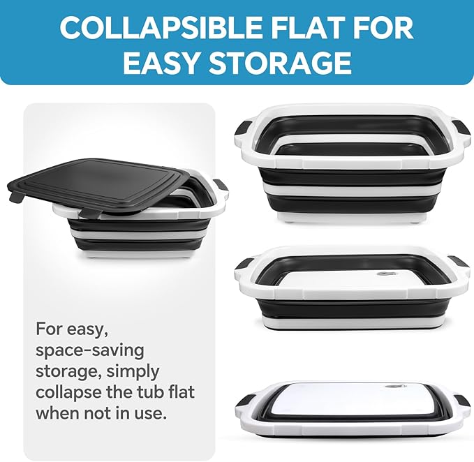 Collapsible BBQ Prep Tub for Meal Prep, Marinating, and Food Storage - Includes Cutting Board and Locking Lid,Ideal Gifts for Christmas,Dad,mother (Black)