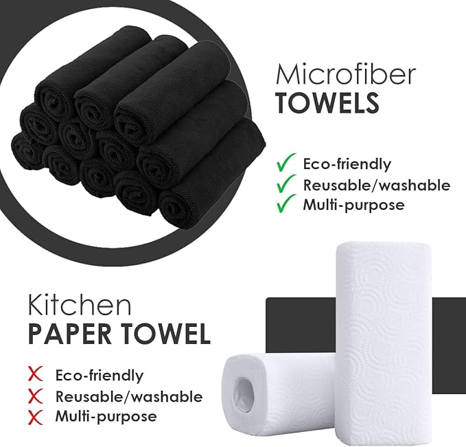 Avalon Towels Microfiber Cleaning Cloths (Value Pack of 36) Size 16" x 16", Highly Absorbent Cleaning Rags, Lint Free Cleaning Towels, Reusable and Washable, Microfiber Towels for Cars (Black)