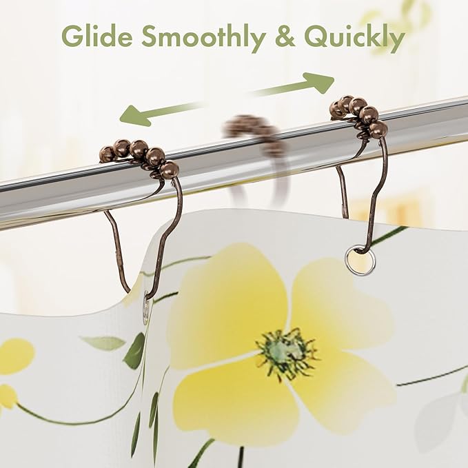 Amazer Shower Curtain Hooks, Decorative Bronze Shower Curtain Hooks,Stainless Steel Rust-Resistant Shower Hooks for Curtains-Set of 12