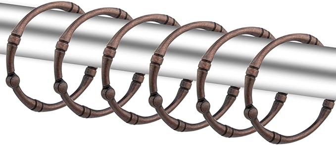 Shower Curtain Hooks, Rustproof Decorative Shower Curtain Rings Metal Round Shower Hooks for Bathroom Shower Rod, 12 Pack (Oil Rubbed Bronze)