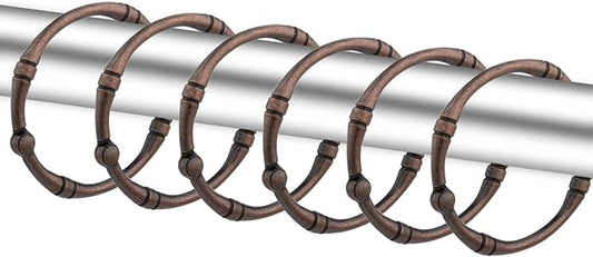 Shower Curtain Hooks, Rustproof Decorative Shower Curtain Rings Metal Round Shower Hooks for Bathroom Shower Rod, 12 Pack (Oil Rubbed Bronze)