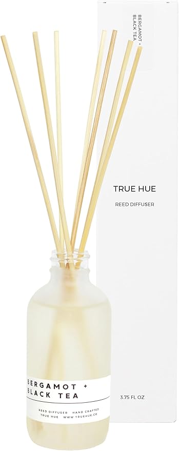 Luxury Reed Diffuser| True Hue | 3.75 fl oz | Glass and Rattan | Lasts for 2-3 Months | Fragrance Diffusers for Home | Handmade in USA (Bergamot + Black Tea)