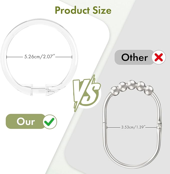 Amazer Plastic Shower Curtain Rings, 12 Pcs Clear Shower Curtain Hooks, O Shape Shower Curtain Hooks Rings, Easy to Snap Closure Shower Hooks for Shower Curtain and Liner Bathroom