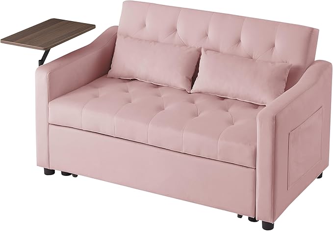 3-in-1 Convertible Sleeper Sofa Bed, Pullout Couch with 360° Swivel Side Table, Modern Chenille Fabric, Easy to Assemble, Folding Loveseat Sofa Bed for Living Room & Guest Room