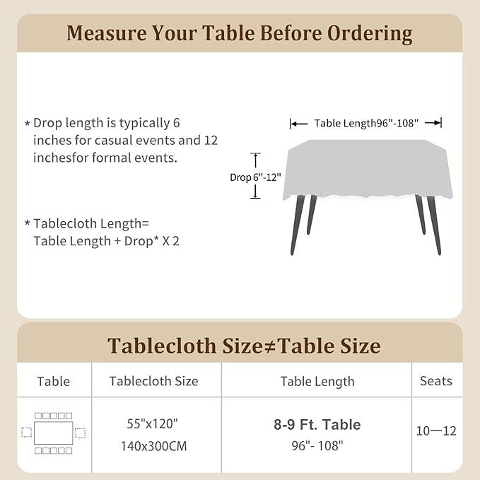 Textured Table cloth for Rectangle table, Heavy Duty Farmhouse Tablecloth Solid Cotton Linen Waterproof Wrinkle Free Burlap Table Cover for Kitchen Dining,Party, Light Brown 55''x120'',10-12 Seats