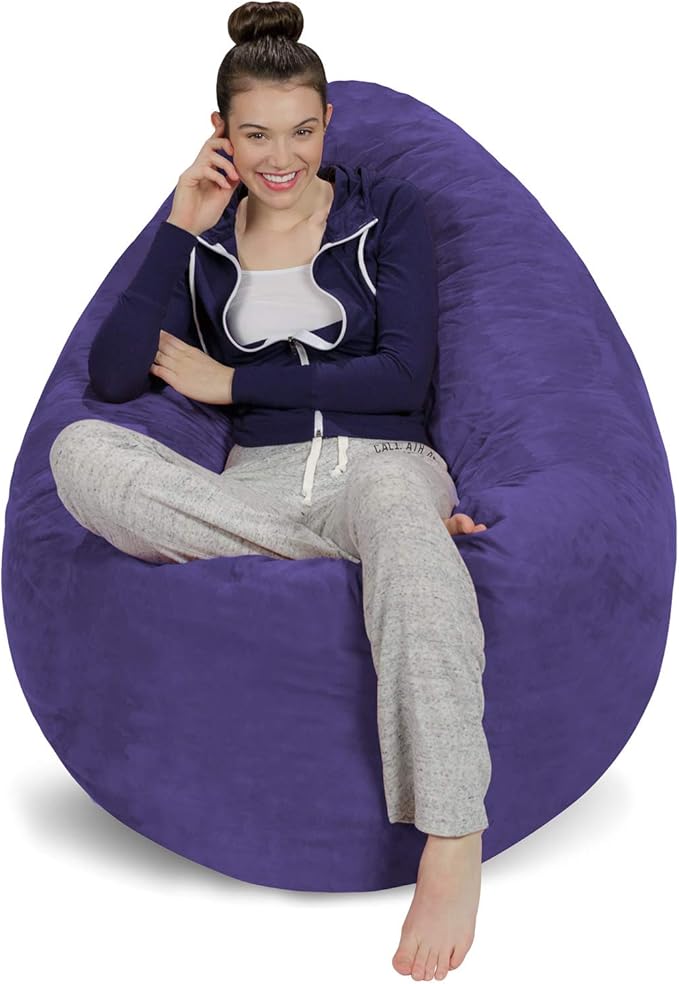 Sofa Sack Bean Bag Chair Cover Only, for Adults and Kids, Without Filling Comfy Fluffy Round or Oval Beanbag Chair Cover Replacement, Lazy Sofa Cover for Reading Chair or Floor Chair, 5-Foot, Purple