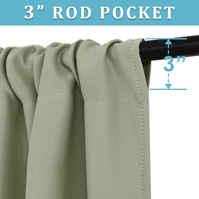 RYB HOME Curtains for Bedroom 63 inches Long, Blackout Thermal Insulating Window Treatment Drapes for Living Room Bathroom Basement Laundry Classroom, W 34 x L 63, Sage Green, 2 Panels