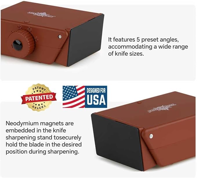 The Innovative Knife Sharpener - Patented Multi-Angle Premium Rolling Knife Sharpener with Extra Replacement Head for Chef's, Fruit, and All Steel Knives (Brown)