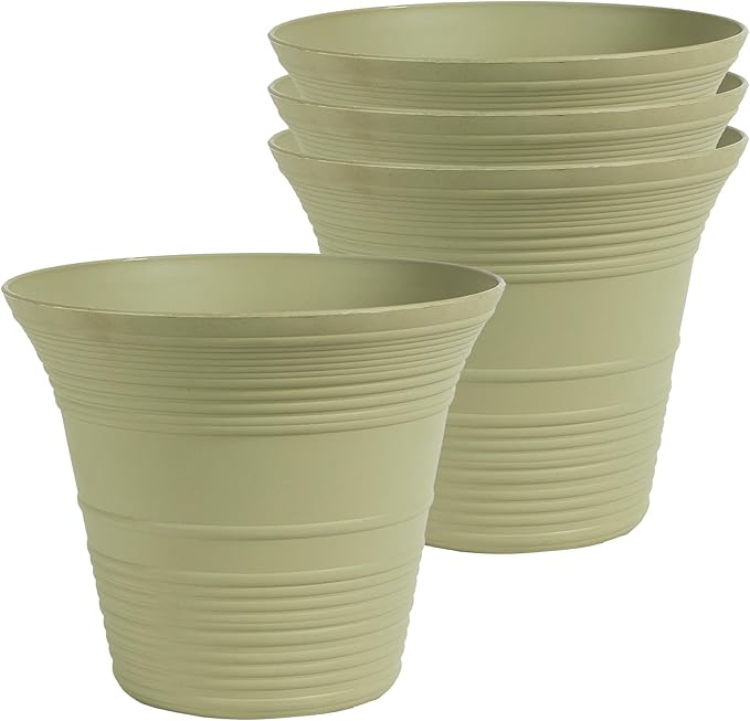 The HC Companies 7 Inch Sedona Round Self Watering Planter Pots, Lightweight UV-Resistant Plastic Outdoor Planters, 4-Pack Flower Pots for Garden & Home Decor, Seafoam