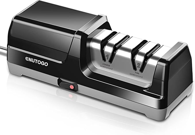 Knife Sharpener, Professional 2-Stages Eleltric Knife Sharpeners with Diamond Abrasives for 20-Degree Straight Edge, Knife Sharpener for Kitchen Knives with Sharpening and Polishing