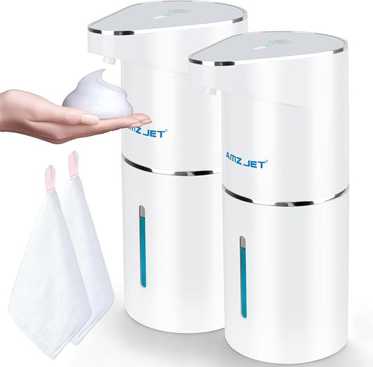 2 Pack Automatic Soap Dispenser, Touchless Rechargeable Dish Soap Dispenser, 3 Level Adjustable Dispensing, 350 ml/13oz Hand Soap Dispensers for Bathroom Kitchen (White)