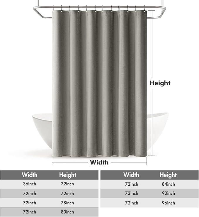 MIULEE Linen Shower Curtain with 12 Metal Hooks Modern Heavy Duty Washable Fabric Shower Curtain Set Waterproof Thick Cloth Shower Curtains for Bathroom Hotel Bathtub, W72*L78, Grey