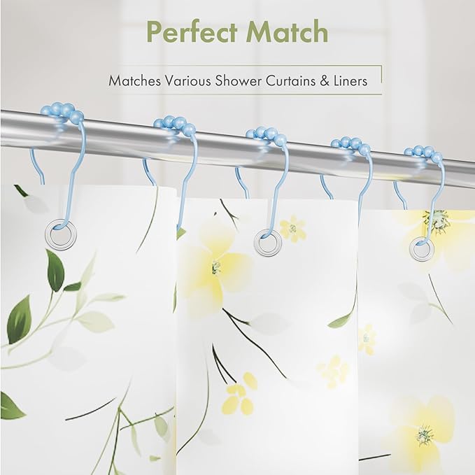 Amazer Shower Curtain Hooks, Decorative Shower Curtain Hooks Rust-Resistant Stainless Steel Glide Shower Hooks for Bathroom Set of 12, Light Blue