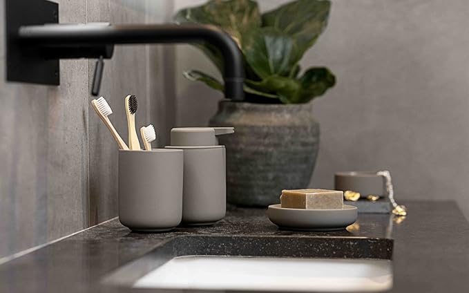 Zone Denmark Ume Soap Dispenser in Elegant Taupe - Stylish and Functional Bathroom Accessory - 3.7" x3.89x5.55 inches