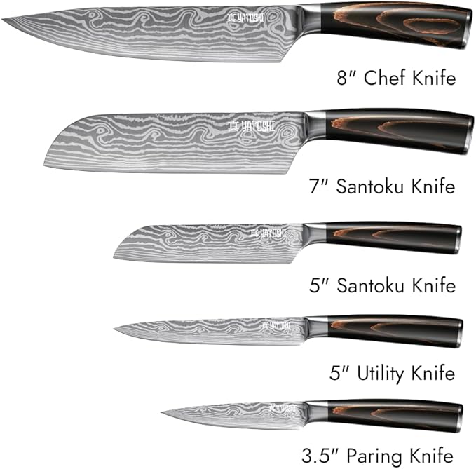 Yatoshi 5 Piece Knife Set - Pro Kitchen Knife Set Ultra Sharp High Carbon Stainless Steel with Ergonomic Handle