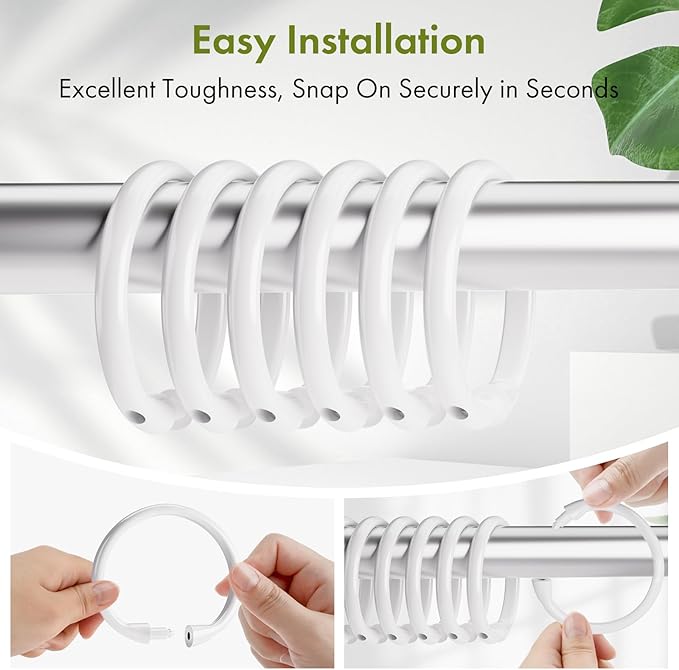 Amazer White Shower Curtain Rings, 24 Pcs Plastic Shower Curtain Hooks, Shower Curtain Hooks Rings for Bathroom Shower Rod, Easy to Snap Closure, O Shape Shower Rings for Curtain