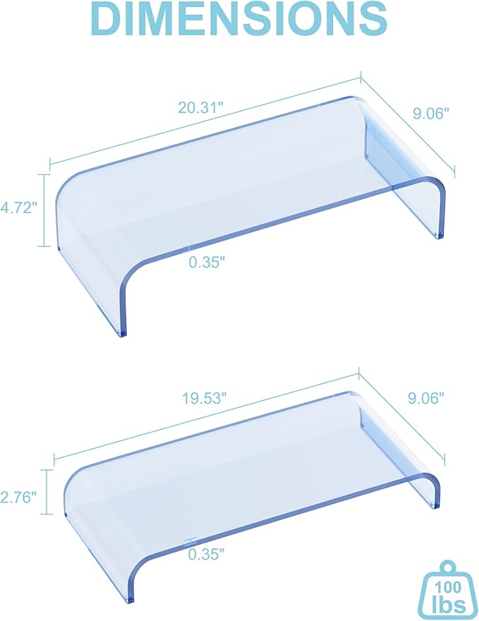 Acrylic Dual Monitor Stand Riser 2 Tier, Modular Laptop Stand for Desk, Multifunctional Desktop Organizer Shelf for PC, iMac, Printer, Detachable Monitor Stand for Office or Home, Blue