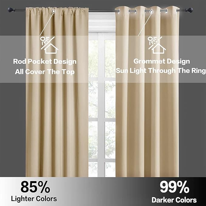 RYB HOME Half Window Curtains - Thermal Insulated Blackout Curtain Tiers Set for Kids Nursery Kitchen Dining Bedroom Bathroom Laundry, 29 inch Wide x 36 inch Long, Biscotti Beige, 1 Pair