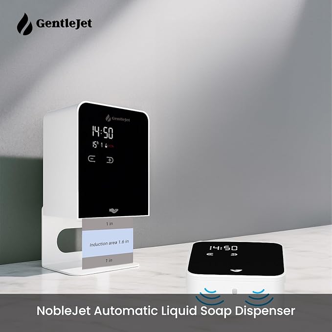 NobleJet Automatic Liquid Soap Dispenser Touchless - USB-C Powered or Battery, Aluminum Alloy Body, LED Display, Kitchen, Bathroom Soap Dispenser Wall Mount or Countertop, 5-Level Adjustable