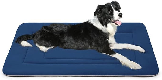 JoicyCo Dog Beds Soft Dog Crate Bed Pad Mat, 36 in Non Slip Bottom Washable Beds for Medium and Large Dogs, Pet Bed Mattress Kennel Pad, Dark Blue